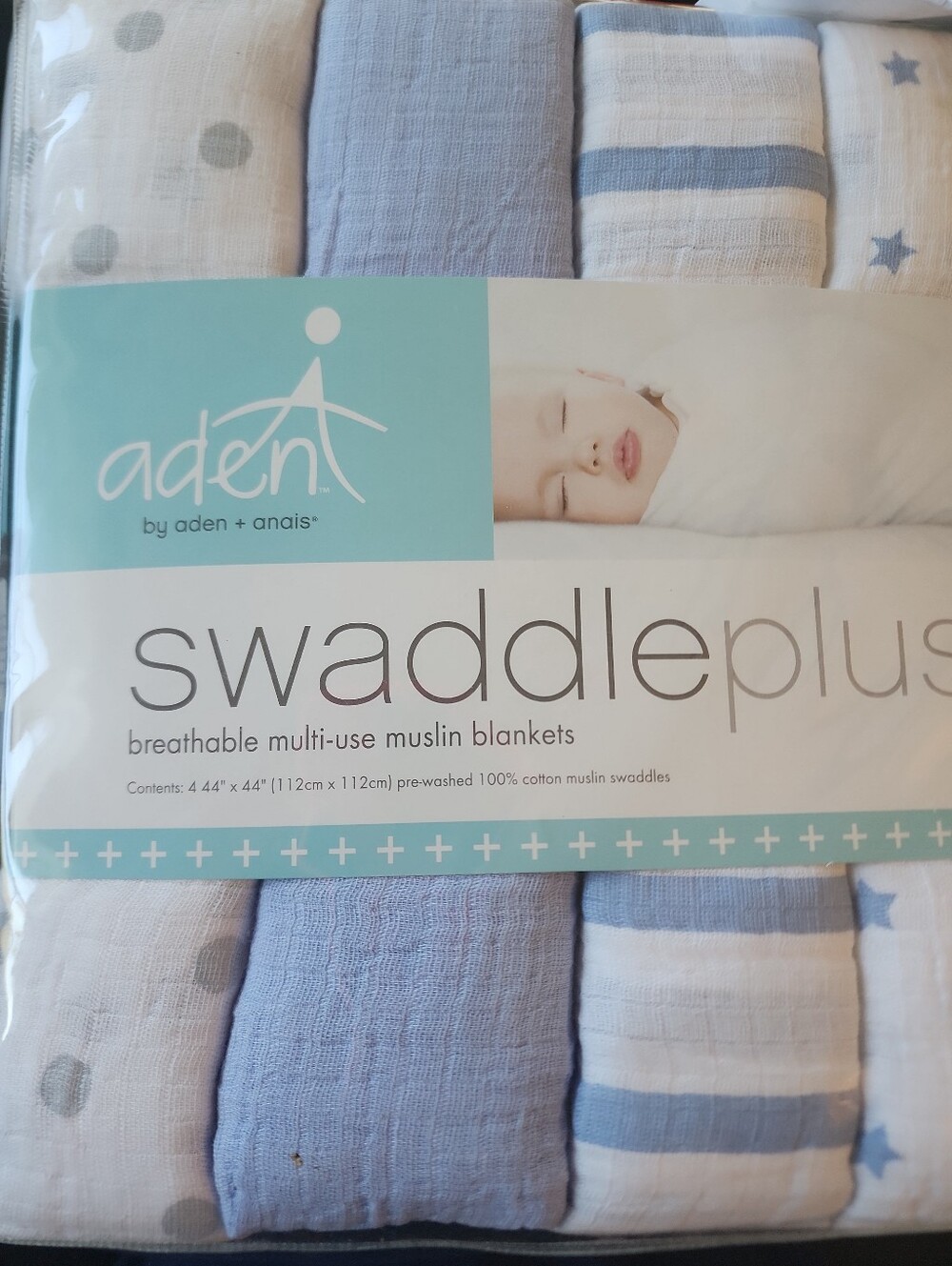 aden + anais Blue and White Muslin Swaddleplus Blanket Set Lot New Stars 2013
